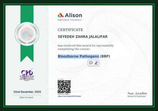 Bloodborne Pathogens Certification – ZeZe Beauty Art Birmingham ZeZe Beauty Art certified Bloodborne Pathogens training certificate, demonstrating hygiene and safety standards, Birmingham